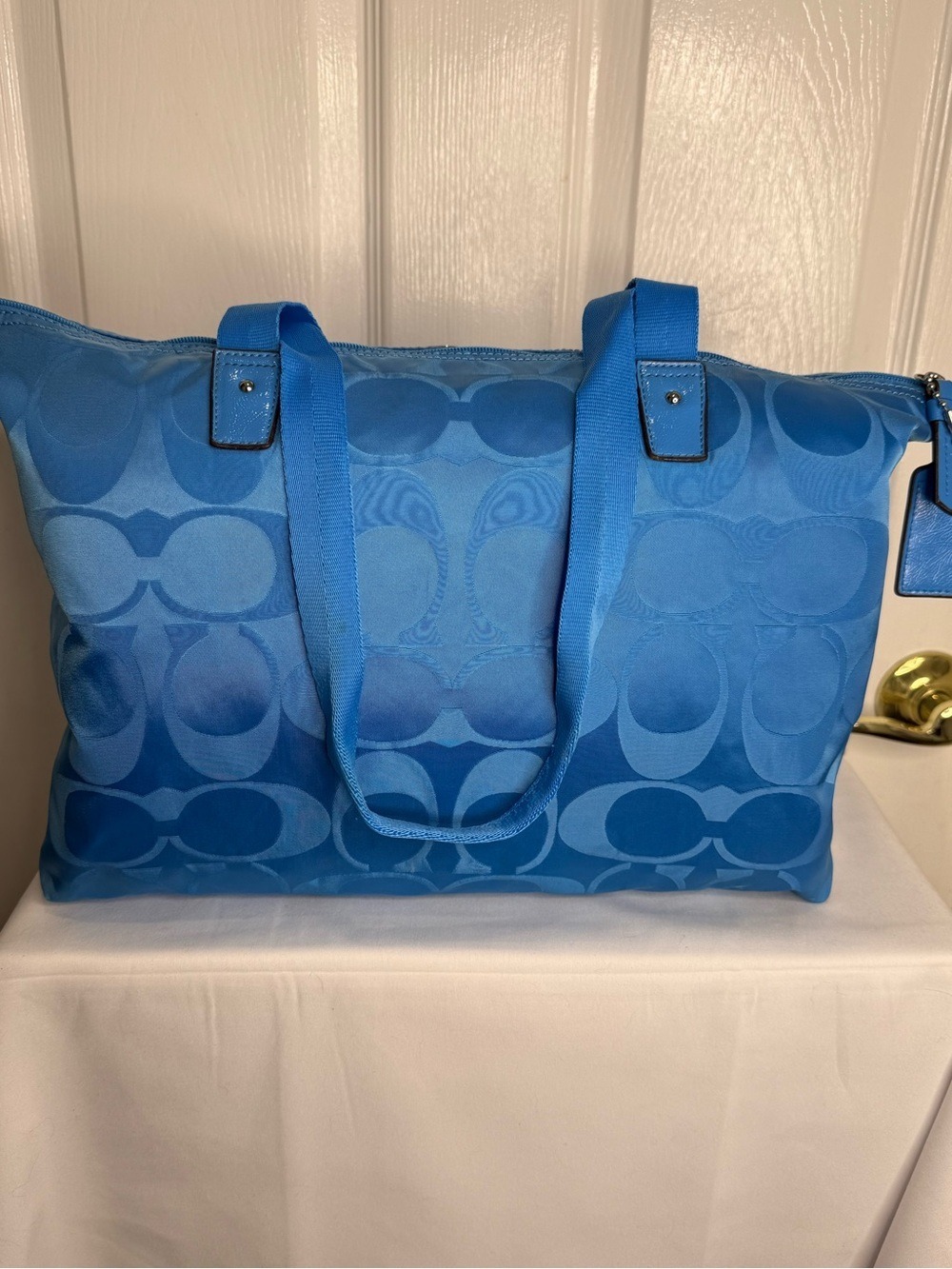 COACH GETAWAY SIGNATURE NYLON PACKABLE WEEKENDER BAG TOTE & POUCH BLUE F77321 - Picture 5 of 16